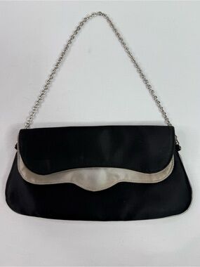 La Sera by Franchi Black Satin Silver Chain-Handle Evening Clutch
